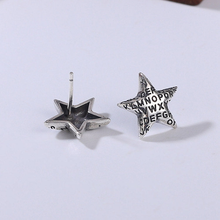 Handcrafted English Letter Star S925 Sterling Silver Stud Earrings