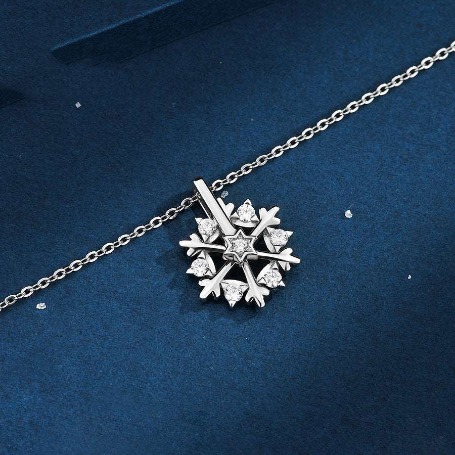 Honeyrain S925 Silver Sterling Pedant Necklace Set Snowflake Rotating Pedant for Women