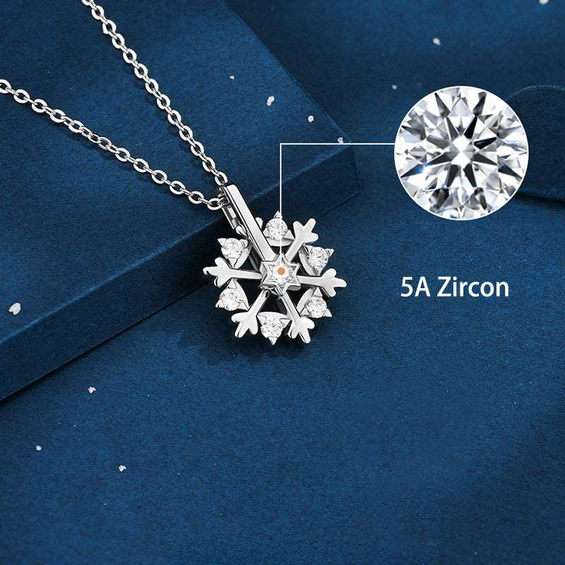 Honeyrain S925 Silver Sterling Pedant Necklace Set Snowflake Rotating Pedant for Women