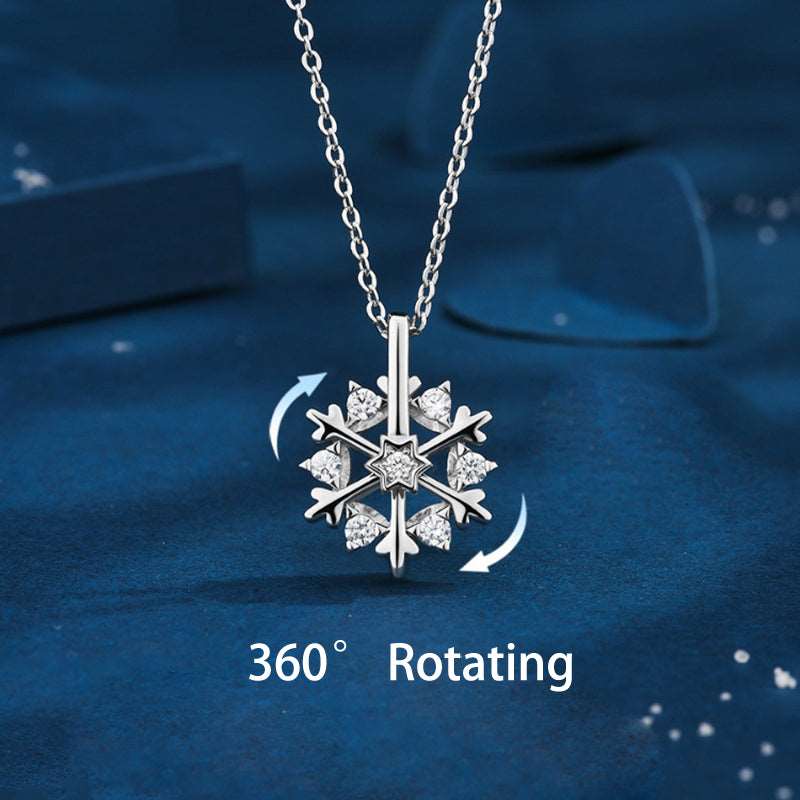 Honeyrain S925 Silver Sterling Pedant Necklace Set Snowflake Rotating Pedant for Women