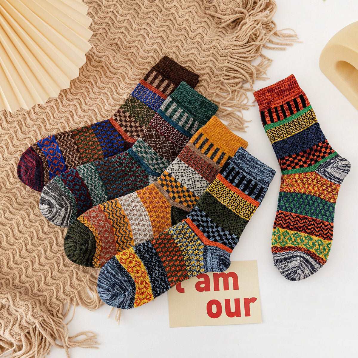 Unisex Mixed Color Socks Thick Knit Cozy Socks Winter Warm Crew Socks for Women and Men 5 Packs