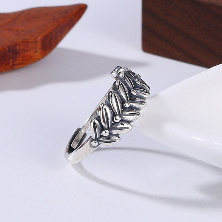 Handcrafted Wheat S925 Sterling Silver Adjustable Ring