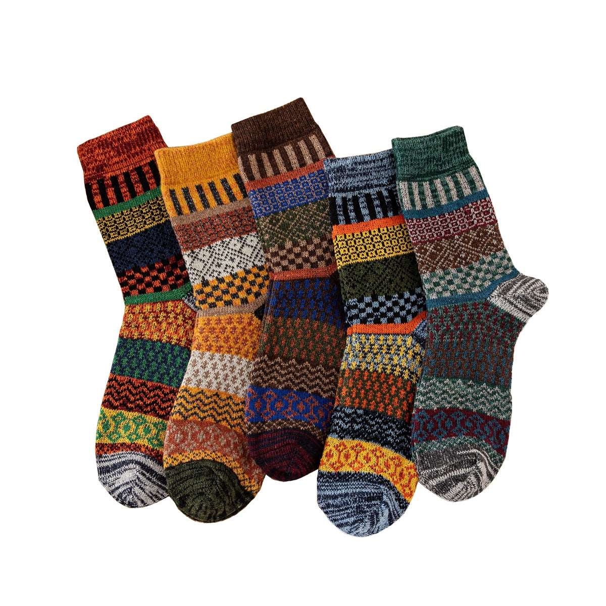 Unisex Mixed Color Socks Thick Knit Cozy Socks Winter Warm Crew Socks for Women and Men 5 Packs