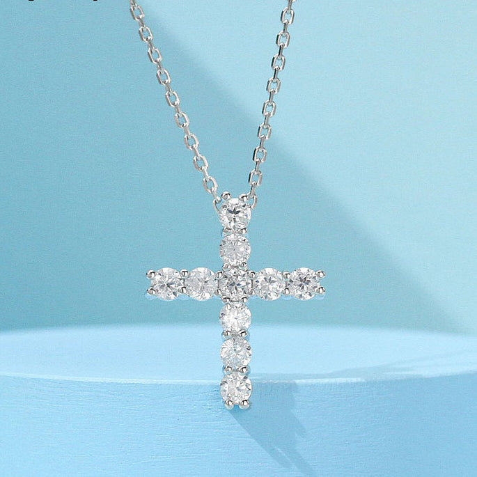 Diamond Cross Pendent Necklace S925 Silver Sterling