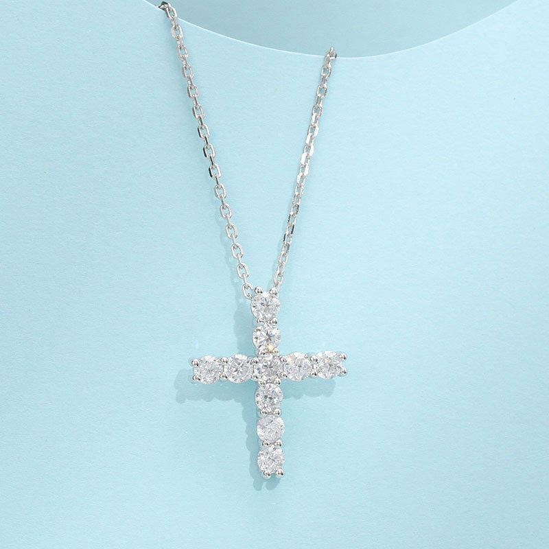 Diamond Cross Pendent Necklace S925 Silver Sterling