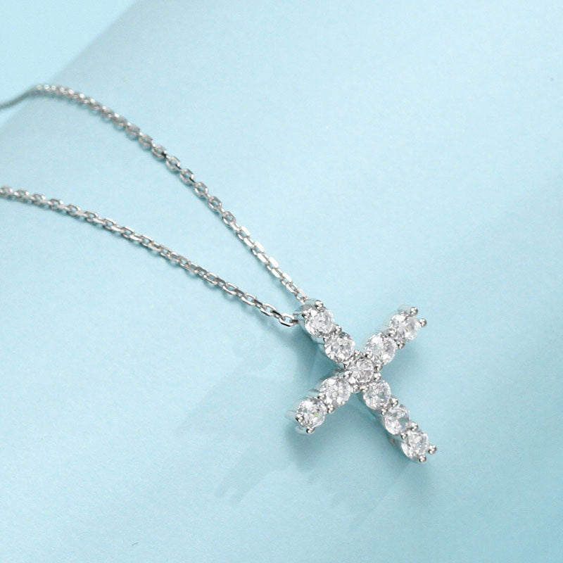 Diamond Cross Pendent Necklace S925 Silver Sterling