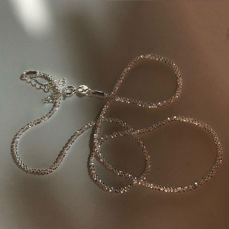 S925 Silver Sterling Sparkling Glitter Chain Necklace For Women