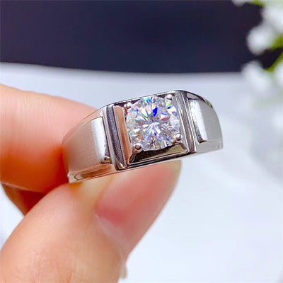 Adjustable Platinum Plated S925 Silver Moissanite Ring for Men