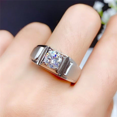 Adjustable Platinum Plated S925 Silver Moissanite Ring for Men