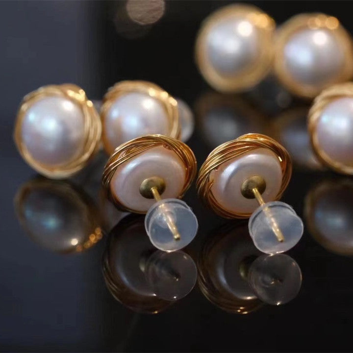 2 Pairs of Plated with 14K Gold Baroque Pearl Earrings Stud