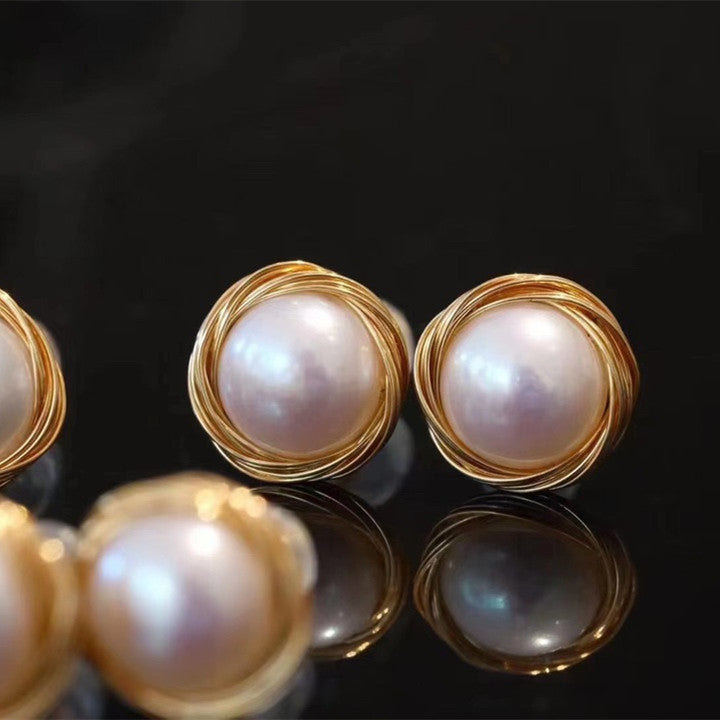 2 Pairs of Plated with 14K Gold Baroque Pearl Earrings Stud