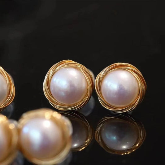2 Pairs of Plated with 14K Gold Baroque Pearl Earrings Stud