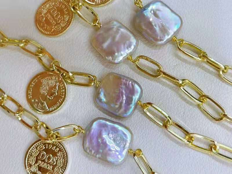 Plated with 14K Gold Square Pearl Bracelet