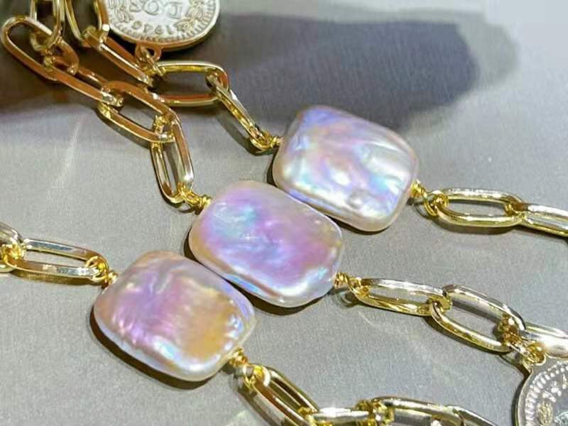 Plated with 14K Gold Square Pearl Bracelet
