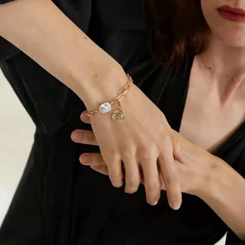 Plated with 14K Gold Square Pearl Bracelet