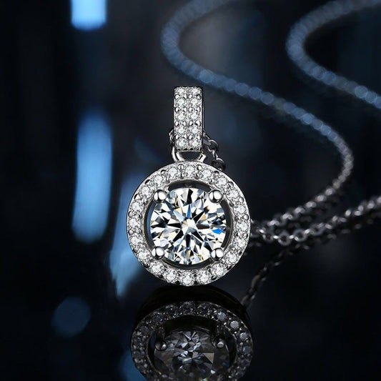 S925 Silver Plated with White Gold Moissanite Pendant Necklace Set