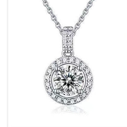 S925 Silver Plated with White Gold Moissanite Pendant Necklace Set