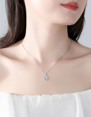 S925 Silver Plated with White Gold Moissanite Pendant Necklace Set