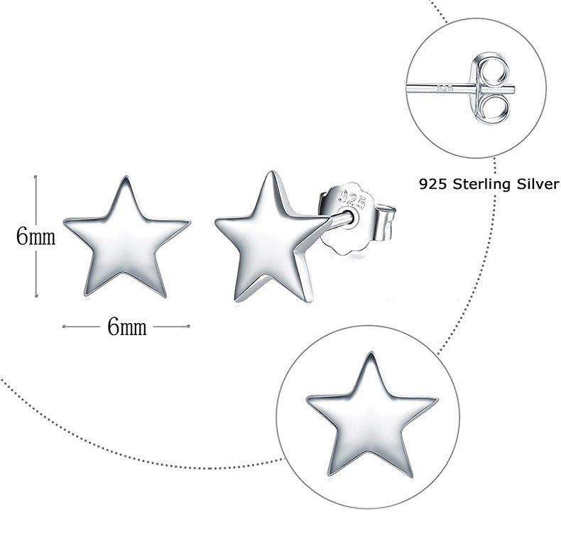 S925 Silver Earrings Unisex Earrings 5 Angles Star Earrings Studs