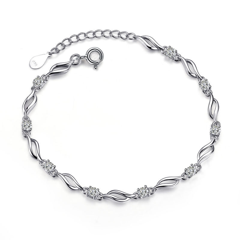 Womens S925 Silver Sterling Crystal Bracelet