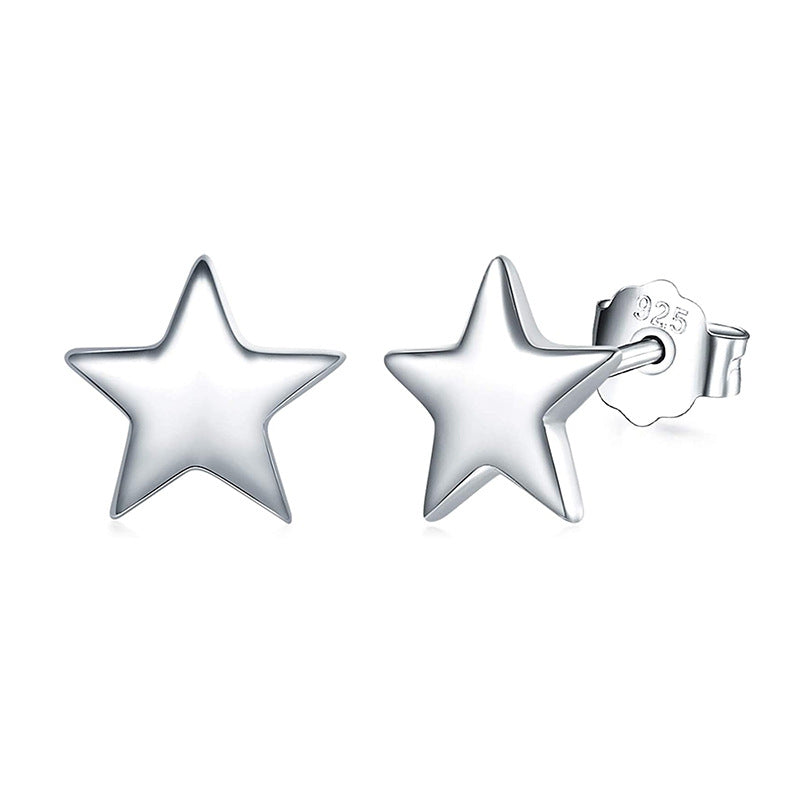 S925 Silver Earrings Unisex Earrings 5 Angles Star Earrings Studs