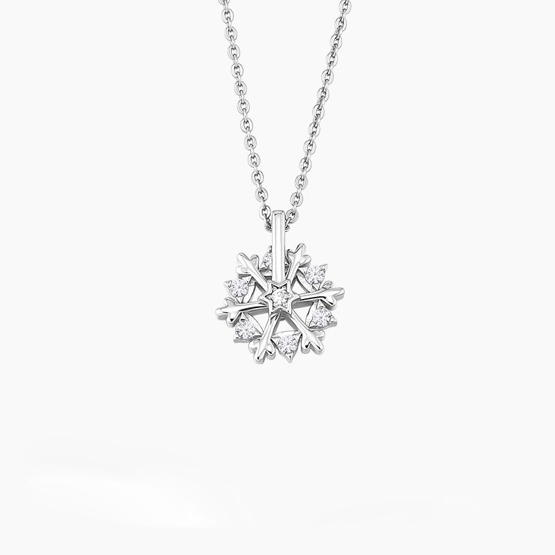 Honeyrain S925 Silver Sterling Pedant Necklace Set Snowflake Rotating Pedant for Women